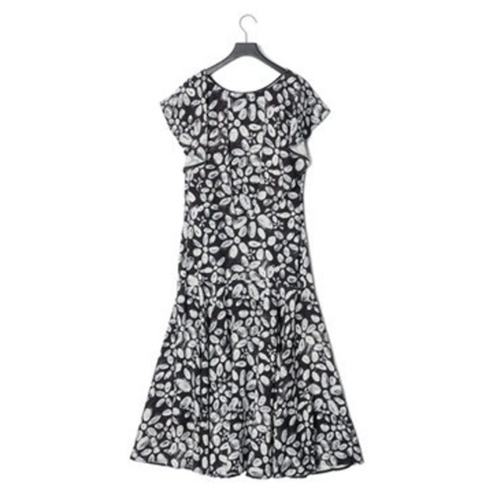 Marni Black White Abstract Floral Ruffle Maxi Dress ABMA1270A0 Size 36 NEW